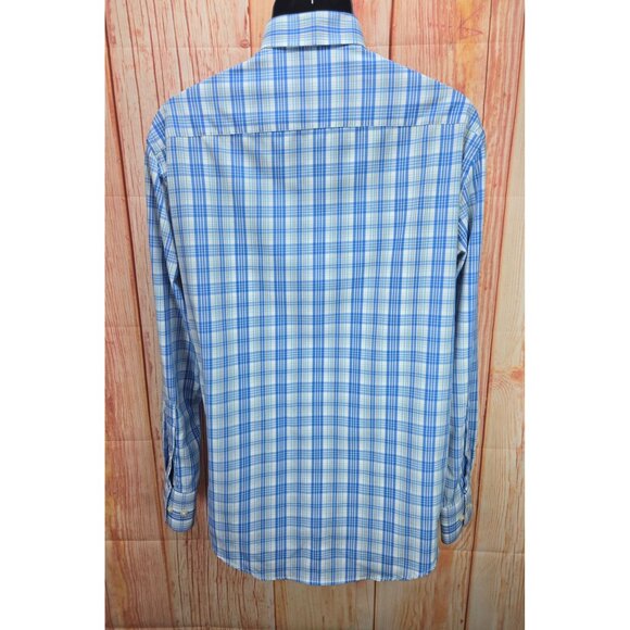 Peter Millar Mens Medium Blue Plaid Button-Down Shirt Summer Comfort Nylon Blend - Picture 2 of 7